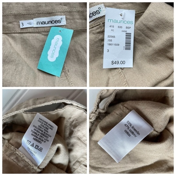 Maurices Asymmetrical Zip Vest Tan Brown Khaki Plus Size 3XL Safari Linen NWT - Picture 13 of 16